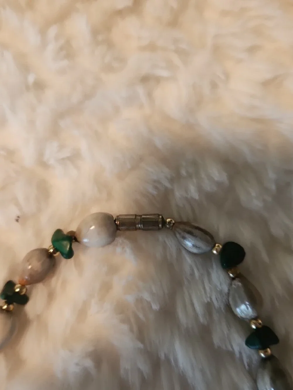 Stone and Green Bead Women's Necklace - Neutral and Green Design Boho Vibe